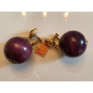 Vintage Hobe Purple Wood &‎ Gold Clip-On Earrings